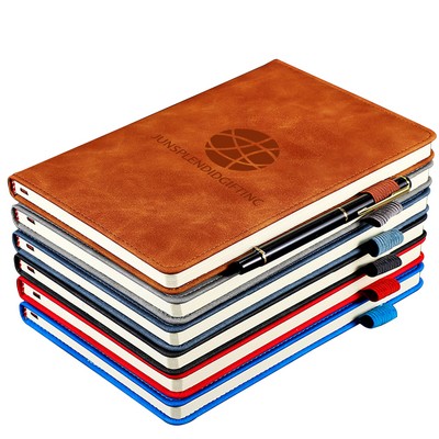 A5 Leather Business Notebook With Pen 80 Sheets Lined Bound Journal Paper Softcover