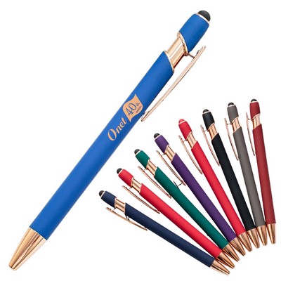 Stylus Soft Touch Ballpoint Pen with Rose Gold Accents