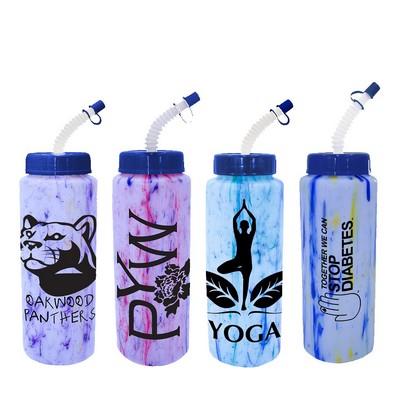32 Oz. Confetti Sports Bottle w/Flexible Straw