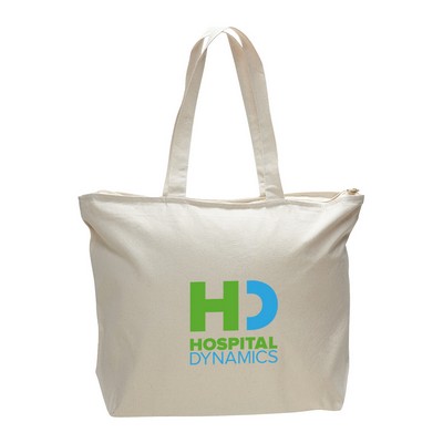 Cotton Canvas Zipper Tote Bag - Natural