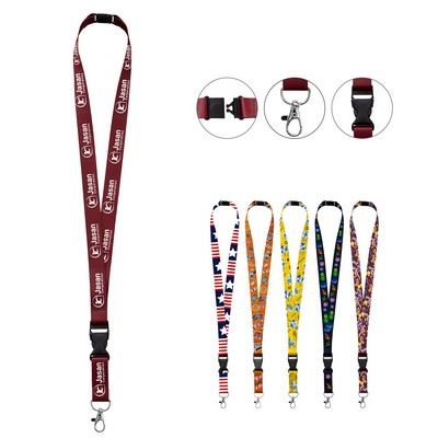 3/4" Full Color Dye Sublimated Lanyard W/ Buckle Release And Safety Breakaway